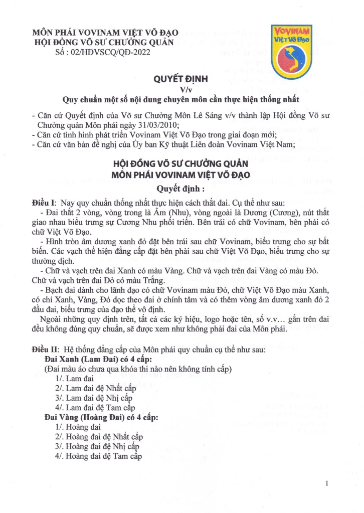 hdvscq vovinam quy dinh that dai dang cap chuong trinh nghi thuc thuc hien bai quyen 1