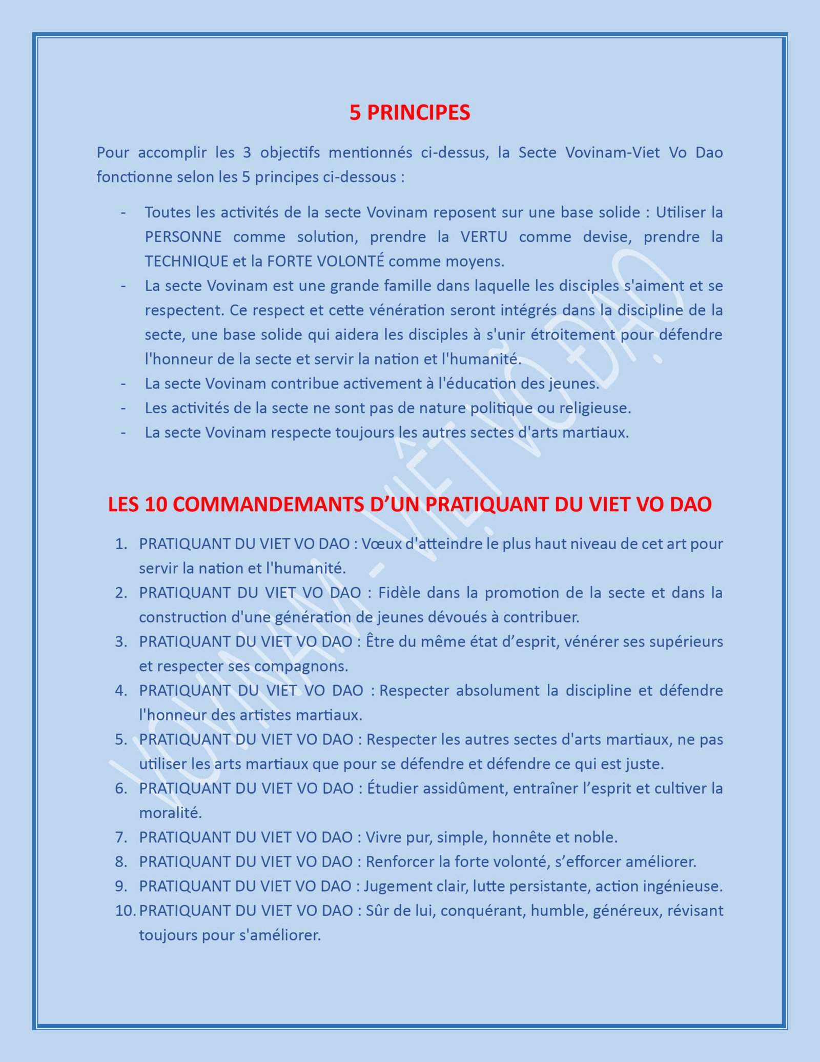 OBJECTIF ET PRINCIPE DE LA SECTE VOVINAM 2